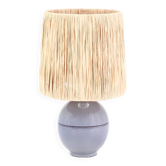 Blue ceramic lamp, raffia lampshade, 1960s