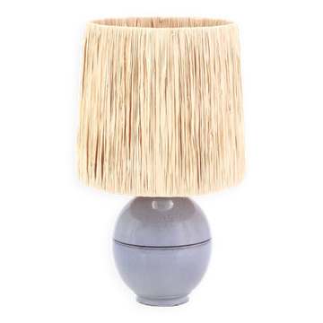 Blue ceramic lamp, raffia shade, 1960s.