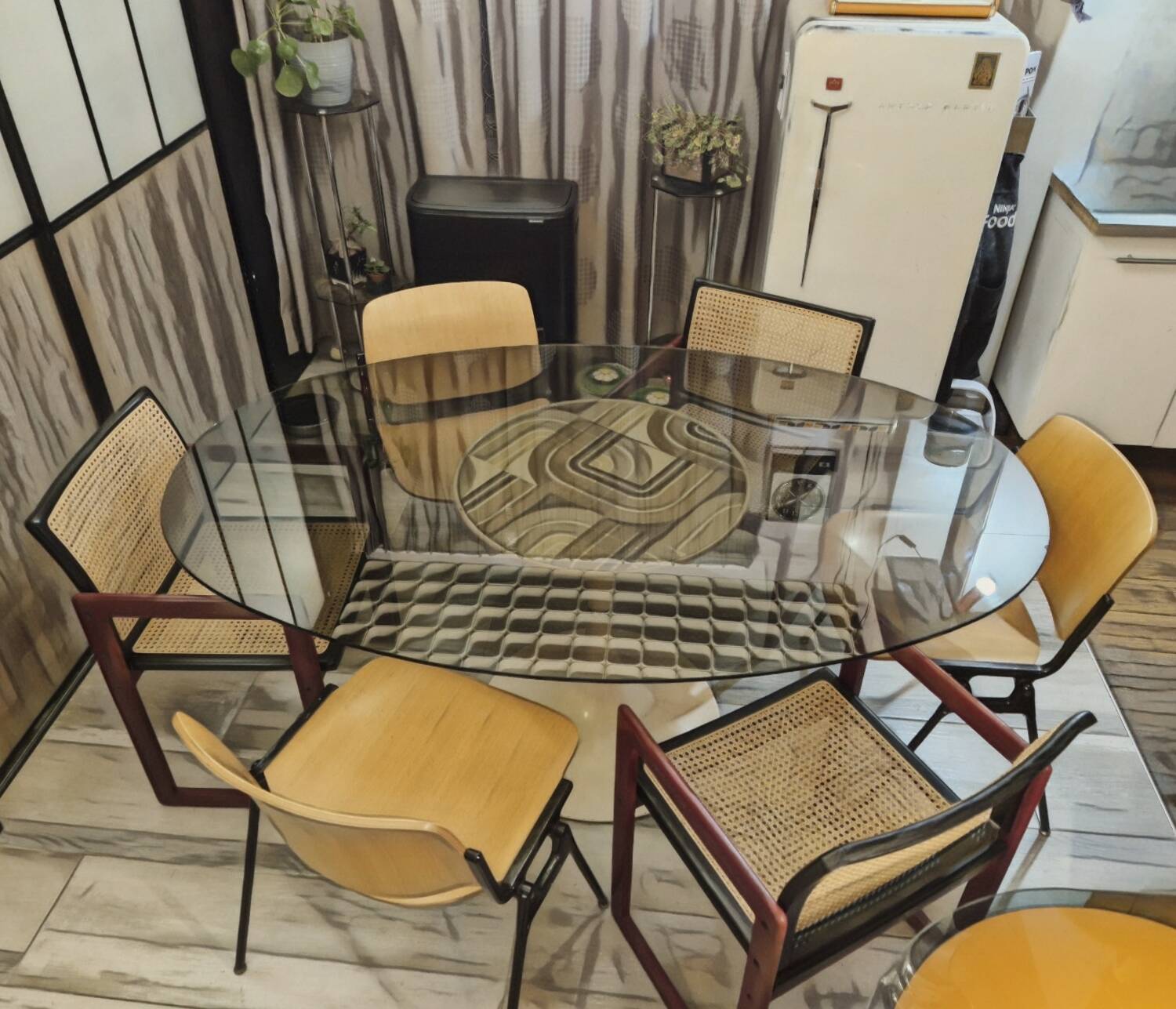 Pascal Mourgue rare set of 3 caned sleigh armchairs in lacquered wood for vintage 80s triconfort