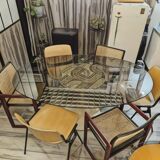 Pascal mourgue rare set de 3 fauteuils traîneaux cannés bois laqué  pour triconfort vintage 80's