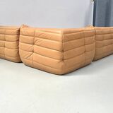 Ensemble de salon Togo en cuir marron camel français, attribué à Michel Ducaroy pour Ligne Roset, ensemble de 4 pièces