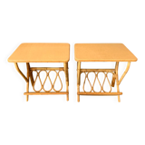 A pair of rattan bedside tables.