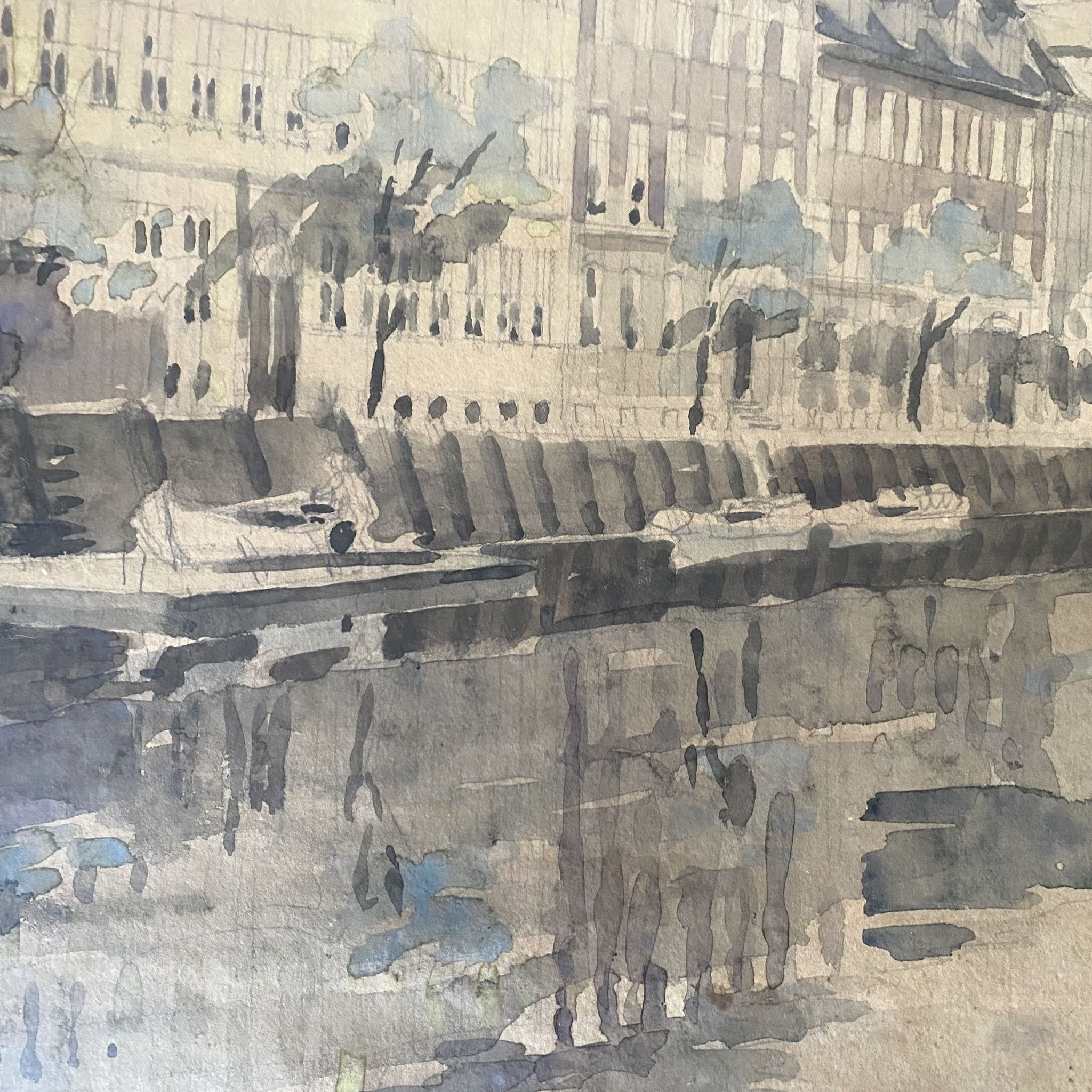 Old framed river watercolor 45.5 X 59