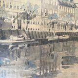 Old framed river watercolor 45.5 X 59