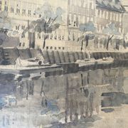Old framed river watercolor 45.5 X 59
