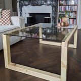 Solid wood table (pine) and glass top