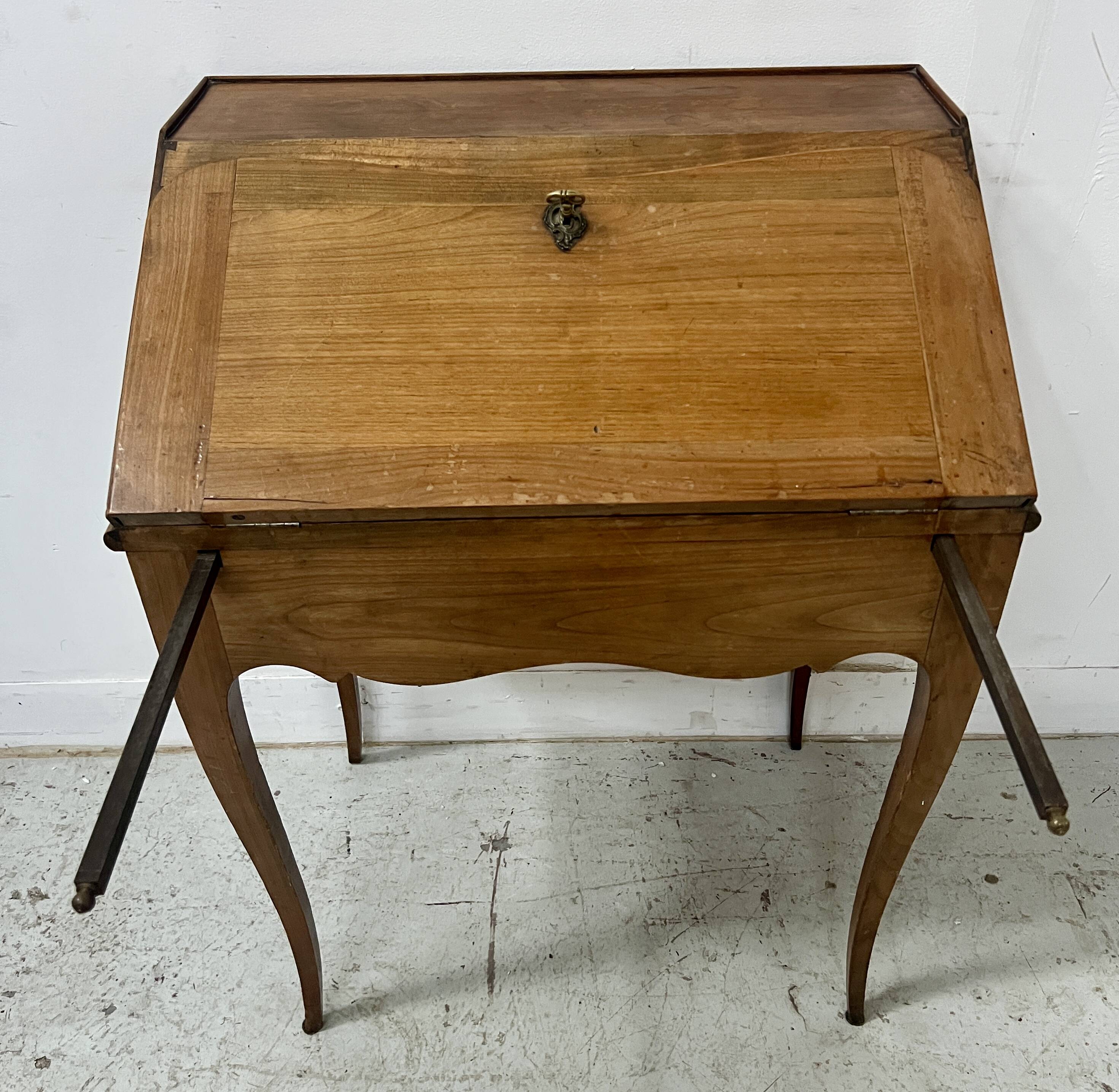 20th century slant-front desk in solid cherry wood