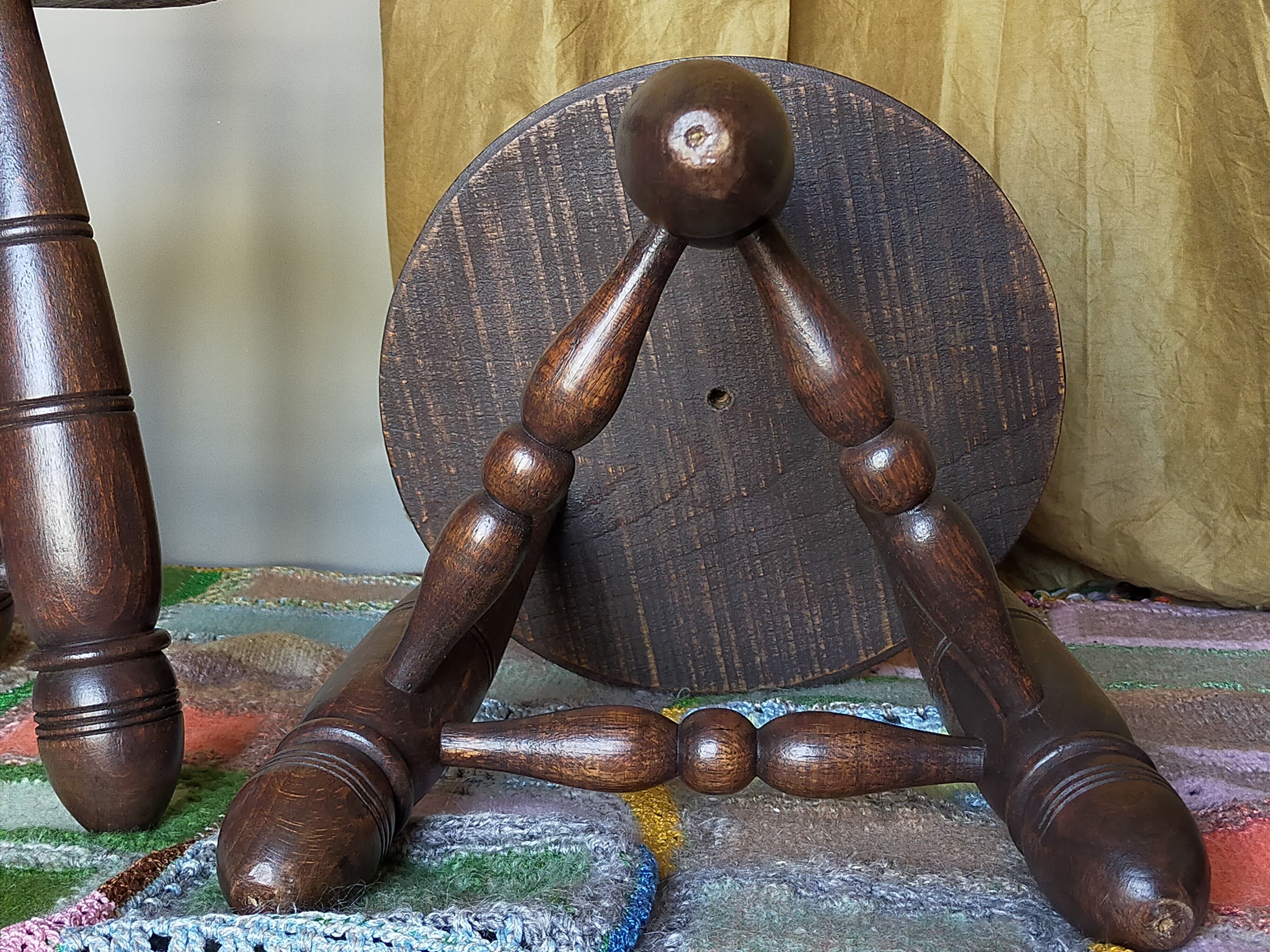 Pair of vintage wooden tripods stools