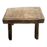 Petit stool, tabouret d'appoint rectangulaire en teck massif wabi-sabi H26