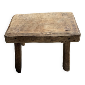 Small stool, rectangular accent stool in solid teak wabi-sabi H26.