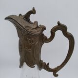 Large balloon glass carafe with pewter frame.