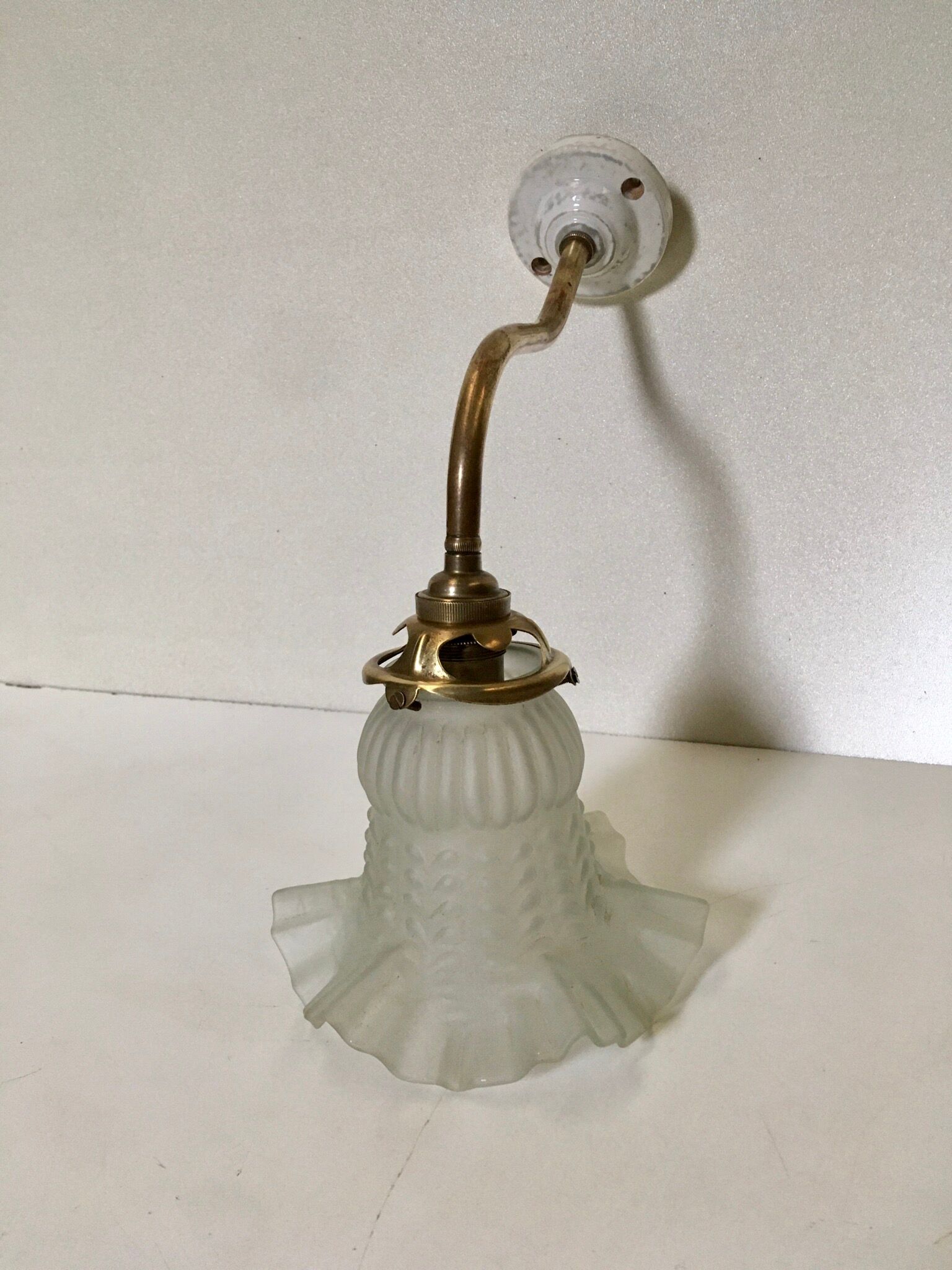 Brass art deco and pressed glass tulip