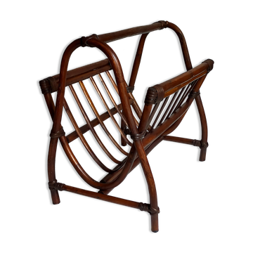 Porte-revue en rotin vintage années 60