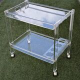 Vintage 1970s plexiglass serving trolley – integrated bottle rack