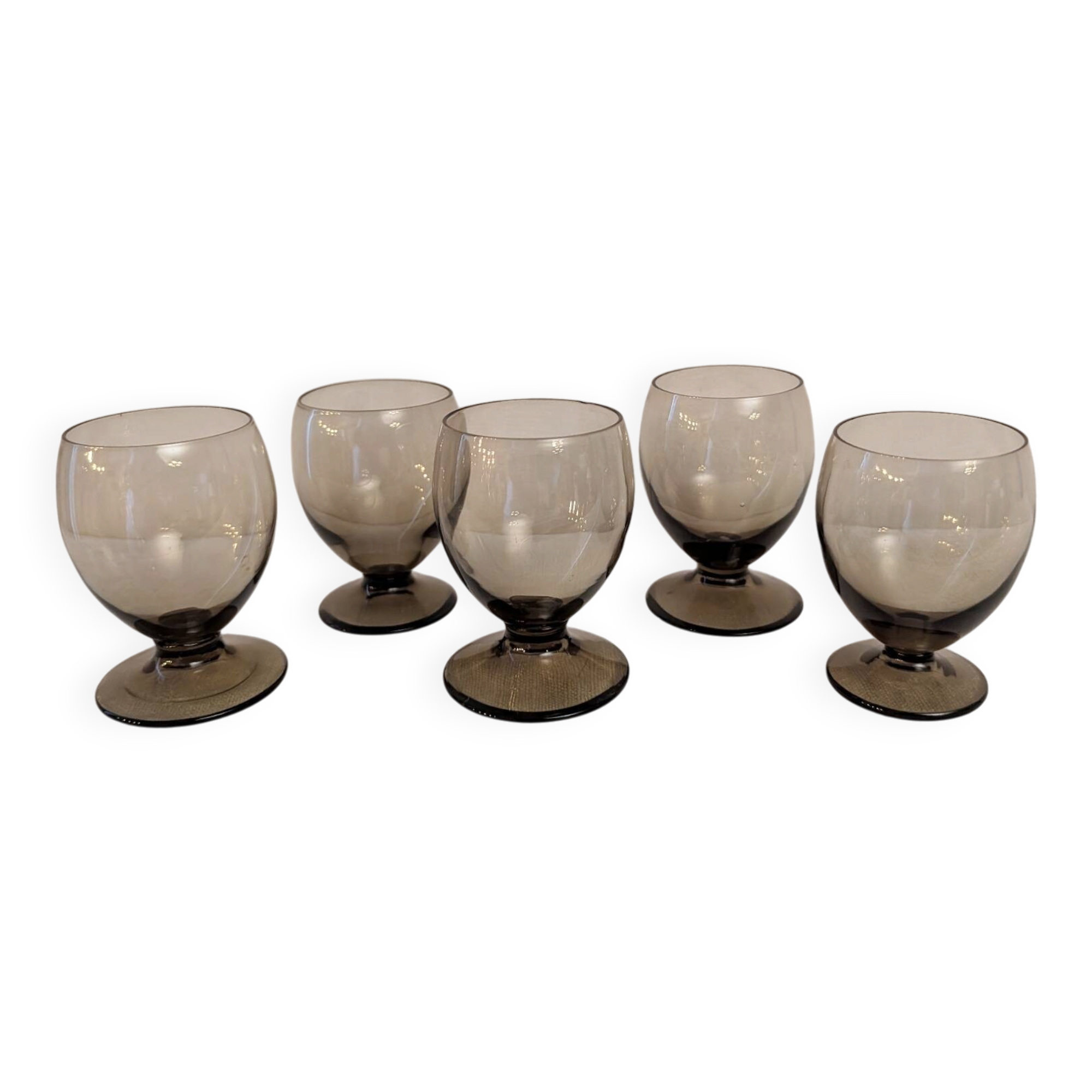 5 smoked glasses on a stem, 1970s