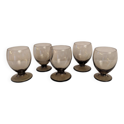 5 verres fumés sur pied, années 1970