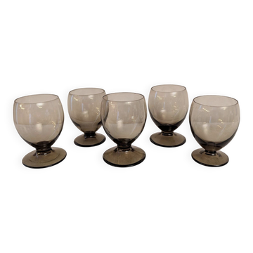 5 verres fumés sur pied, années 1970
