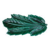 Pretty Leaf Shaped Dish In Green Barbotine