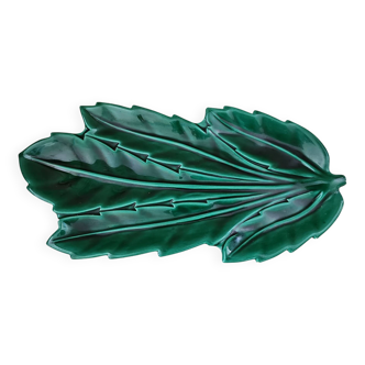 Joli Plat Forme Feuille En Barbotine Vert