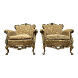 Pair of Louis XV style Venetian armchairs in gilded wood circa 1950