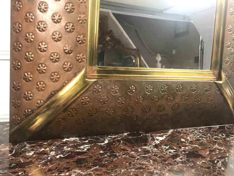 Mirror in metal and copper, dated around 1970 - 52 cm x 33 cm