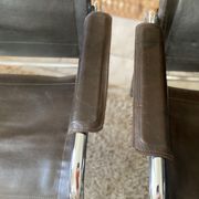 Pair of Klinte armchairs, Tord Bjorklund style, in brown leather, 1980