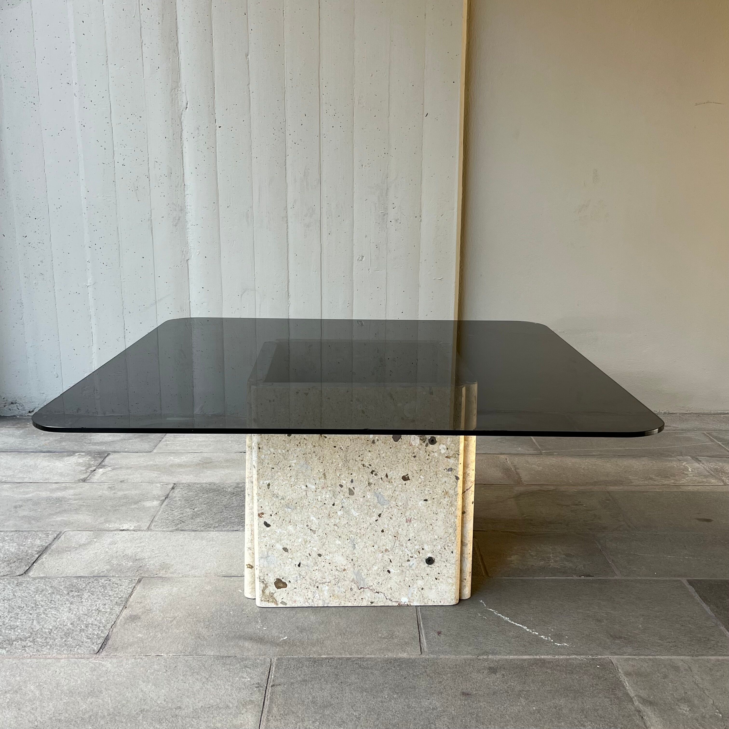 Vintage marble and smoked glass coffee table 70's