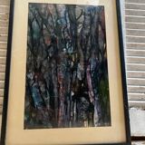 Old Abstract Oil On Paper Signed + Black Wood Frame #B548