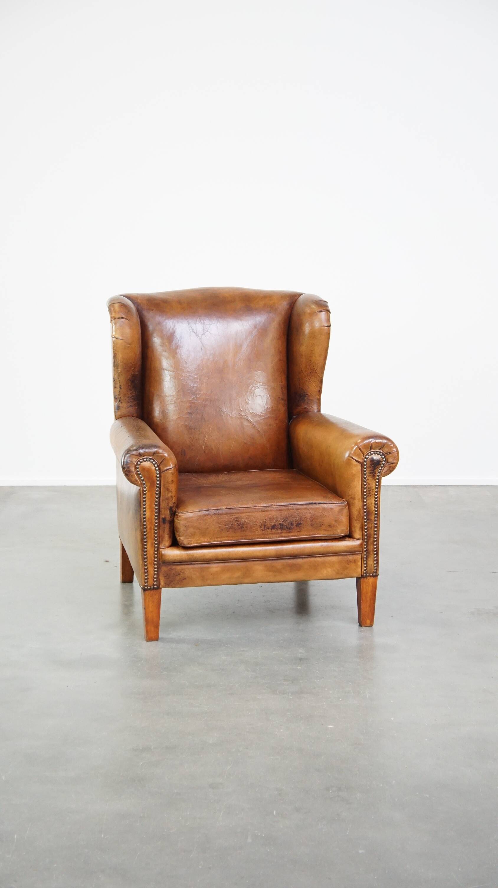 Sheepskin leather wing chair