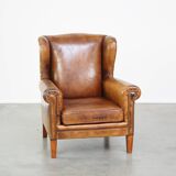 Sheepskin leather wing chair