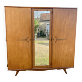 Armoire en chêne 3 portes miroir pieds compas