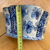 Pair of ceramic flower pots - flower picks with blue floral motifs