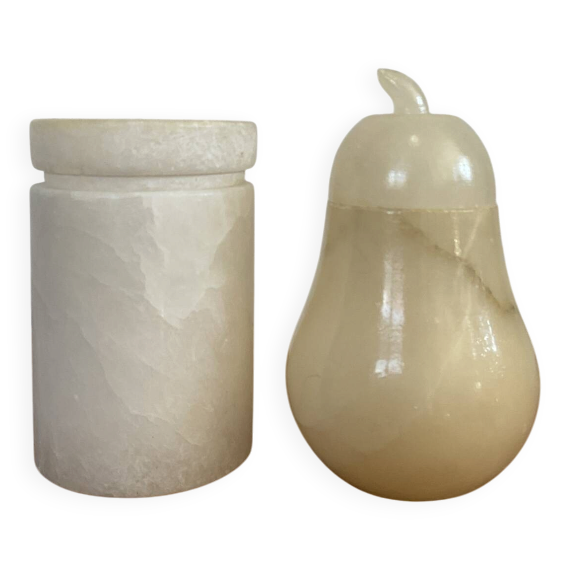Duo de boîtes, bonbonnières vintage en albâtre