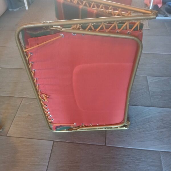 Lit de camp Lafuma vintage années 70 – pliable – vert tartan – camping c