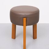 Top quality Leather Pouf 3 Oak legs 1990s