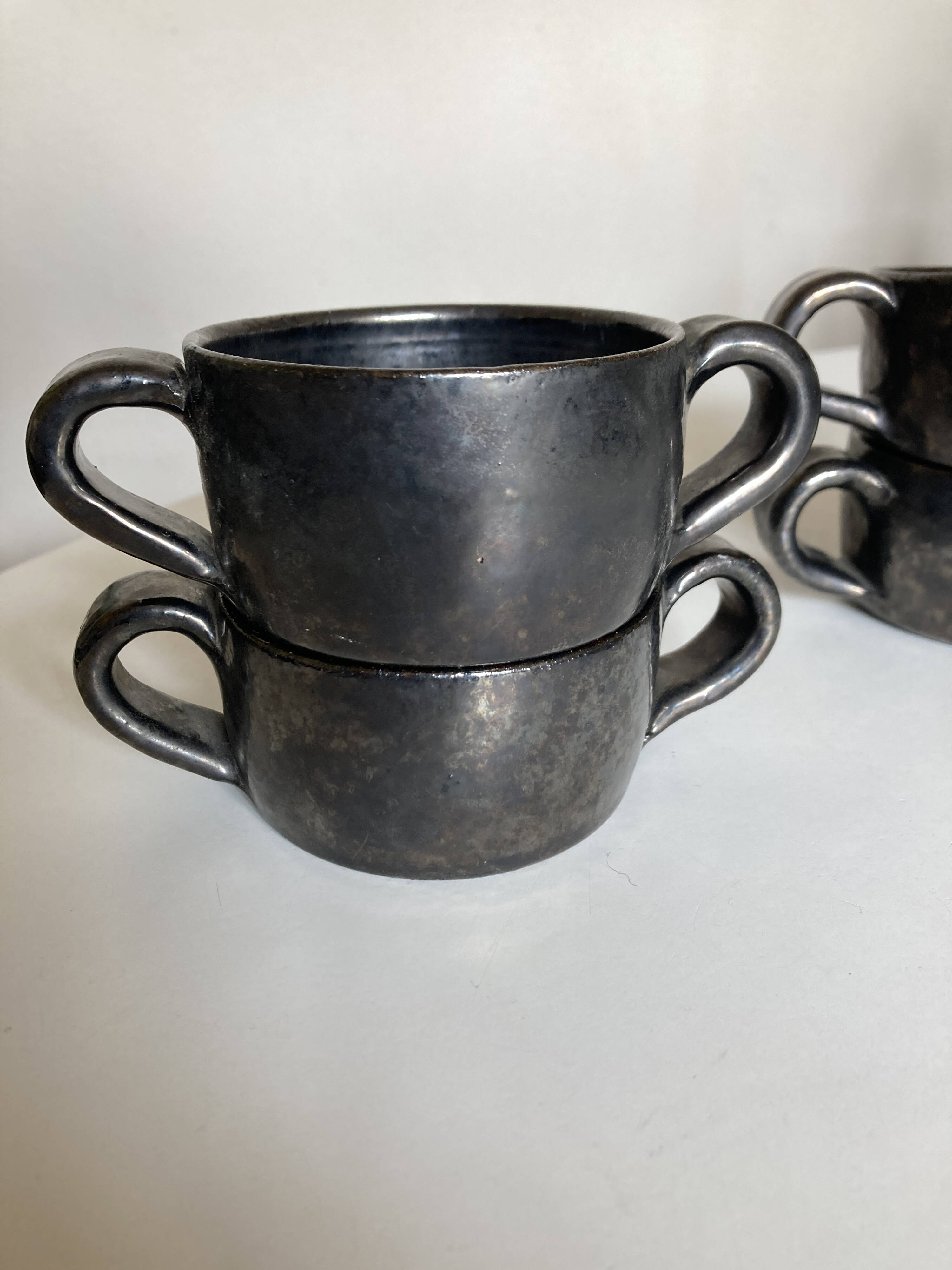 Set of 4 handled bowls Robert Picault 1960 Vallauris