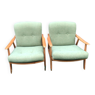Vintage 60s blond wood Scandinavian armchairs