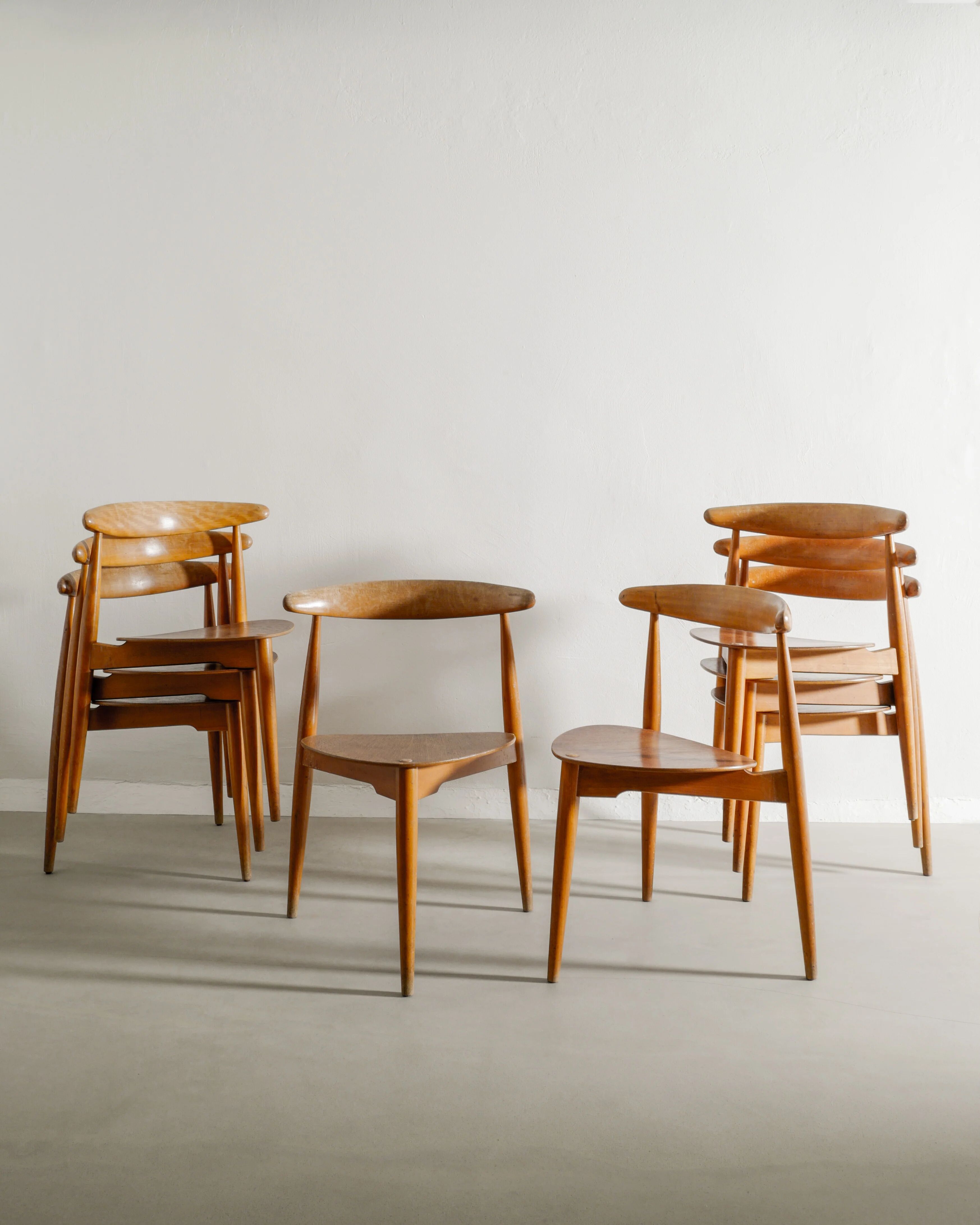 Set of Eight Danish Mid Century Heart Dining Chairs by Hans J Wegner, 1950s
