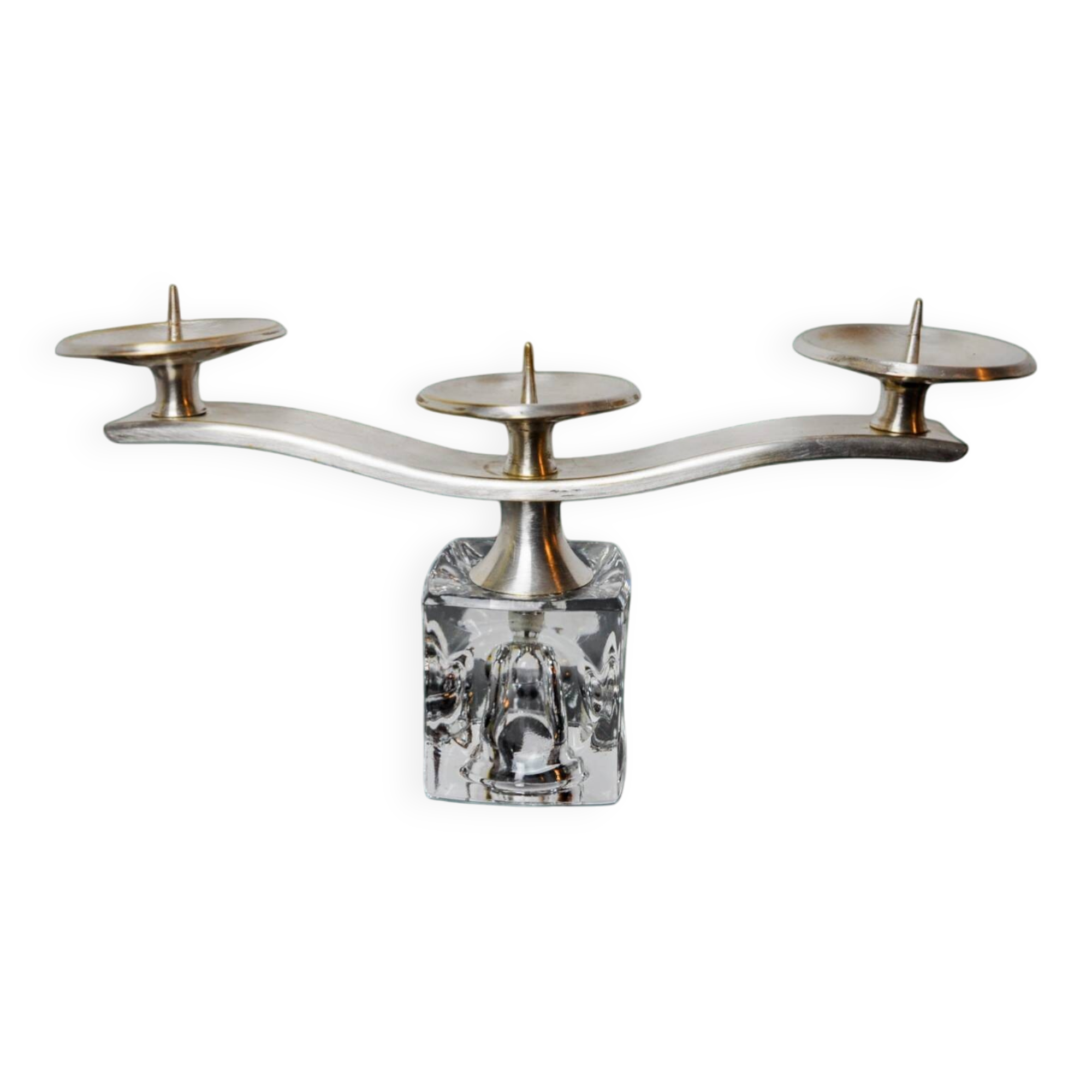 Ice cube candle holder by Peill & Putzler, 3 flames, glass and silver-plated metal, all