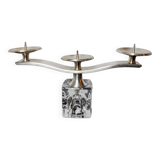 Ice cube candle holder by Peill & Putzler, 3 flames, glass and silver-plated metal, all