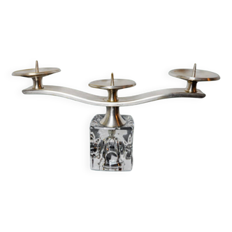 Ice cube candle holder by Peill & Putzler, 3 flames, glass and silver-plated metal, all