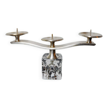 Ice cube candle holder by Peill & Putzler, 3 flames, glass and silver-plated metal, all