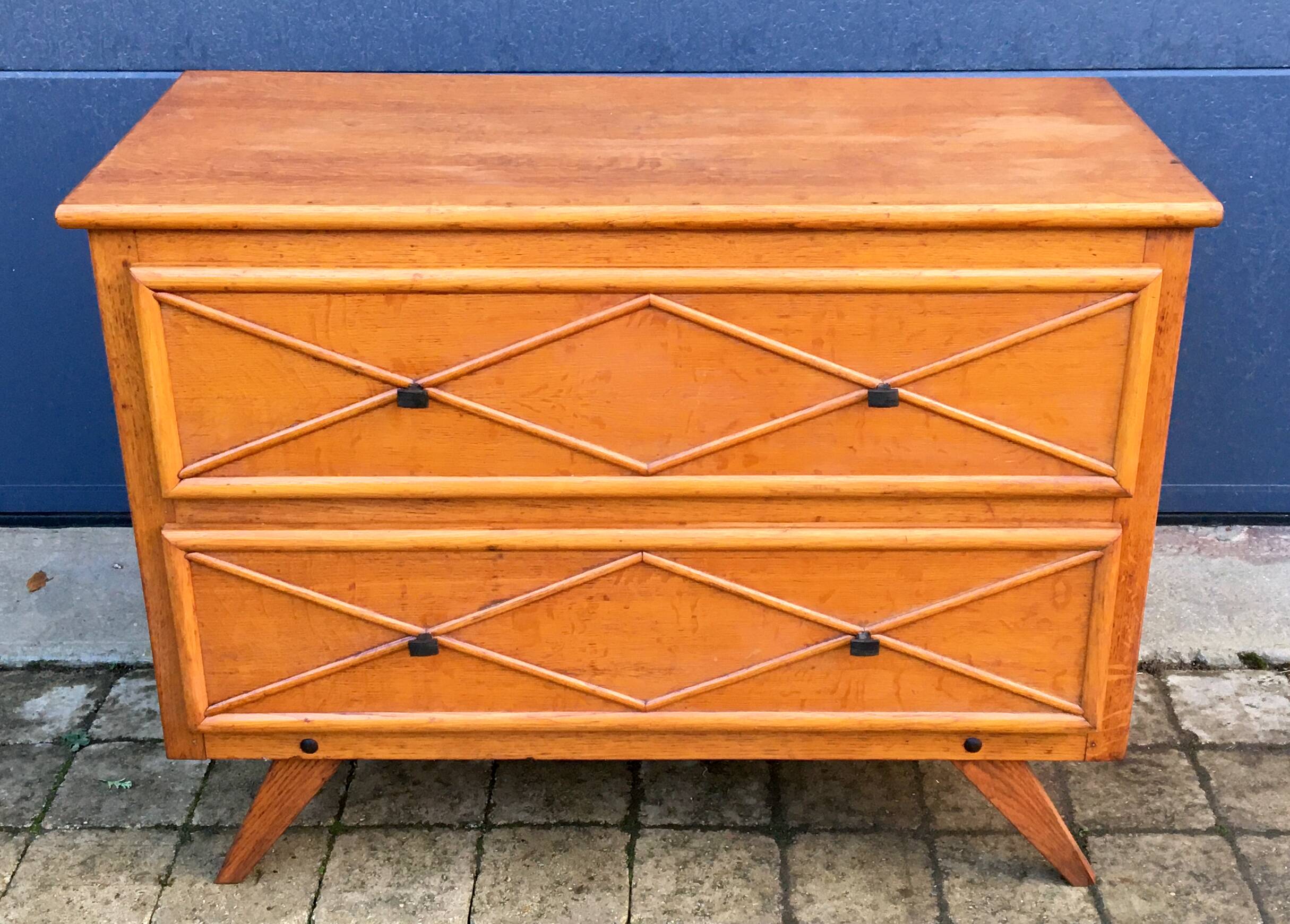 Commode vintage chêne et rotin