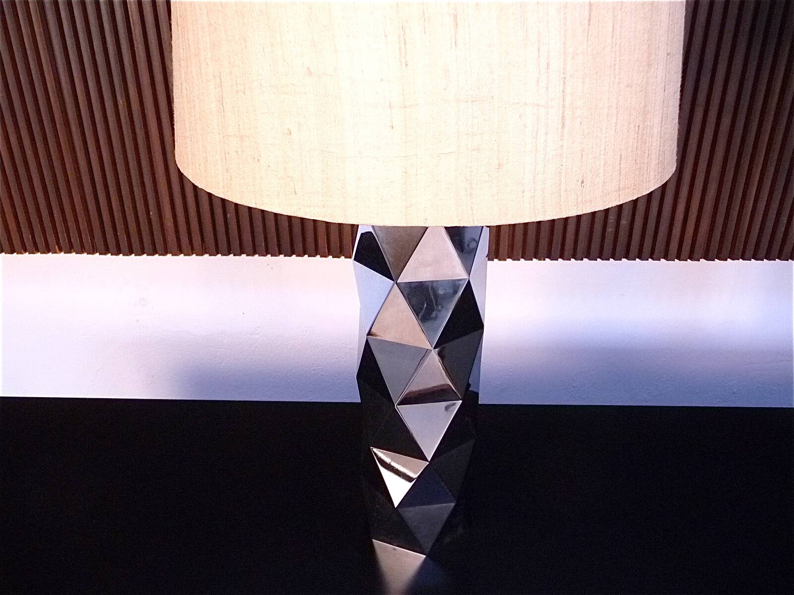 Set of 2 Brutalist Sculptural Chromed Metal Table Lamps, Italy 1960s