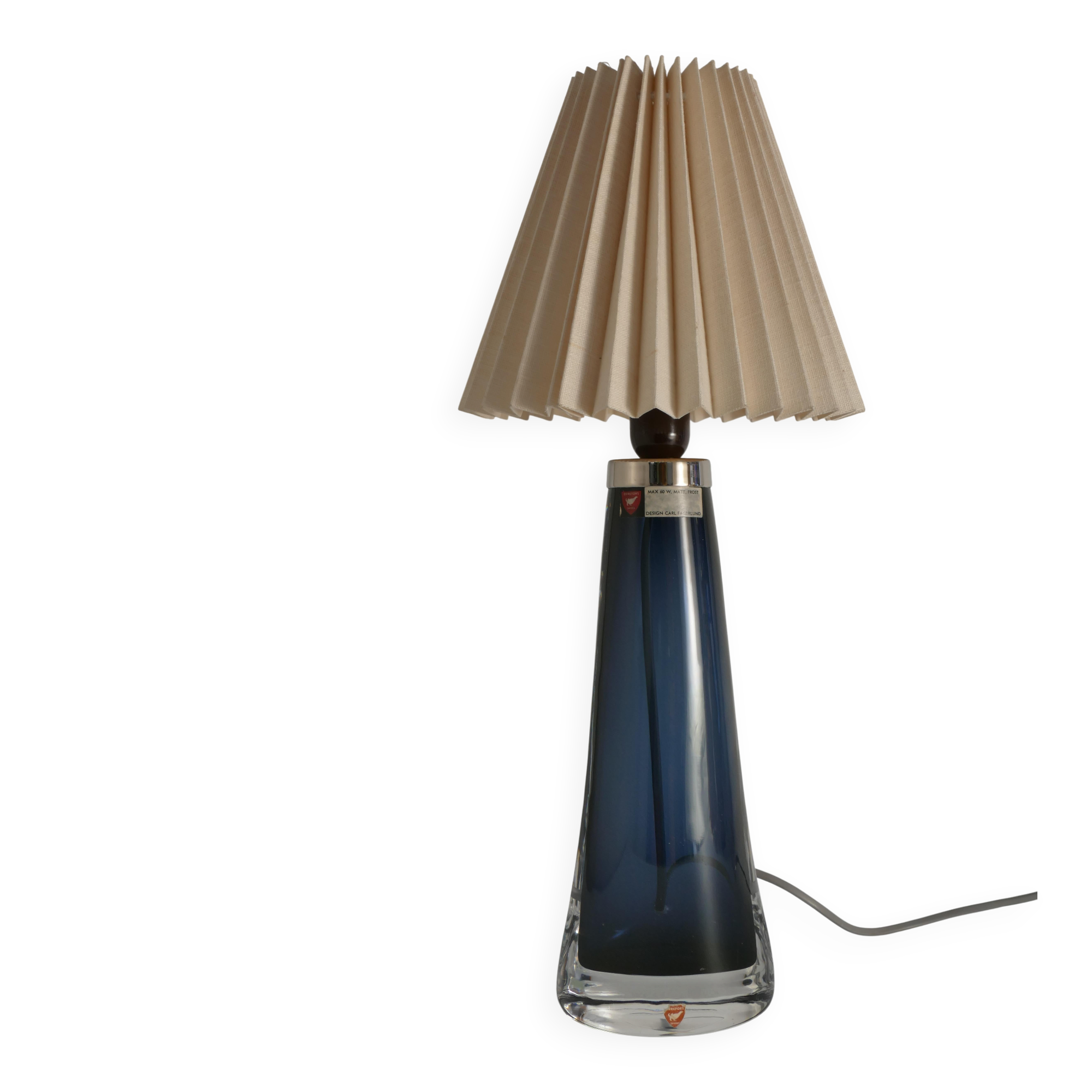 Blue Crystal Glass Table Lamp model RD 1566 by Carl Fagerlund, Orrefors, 1960s