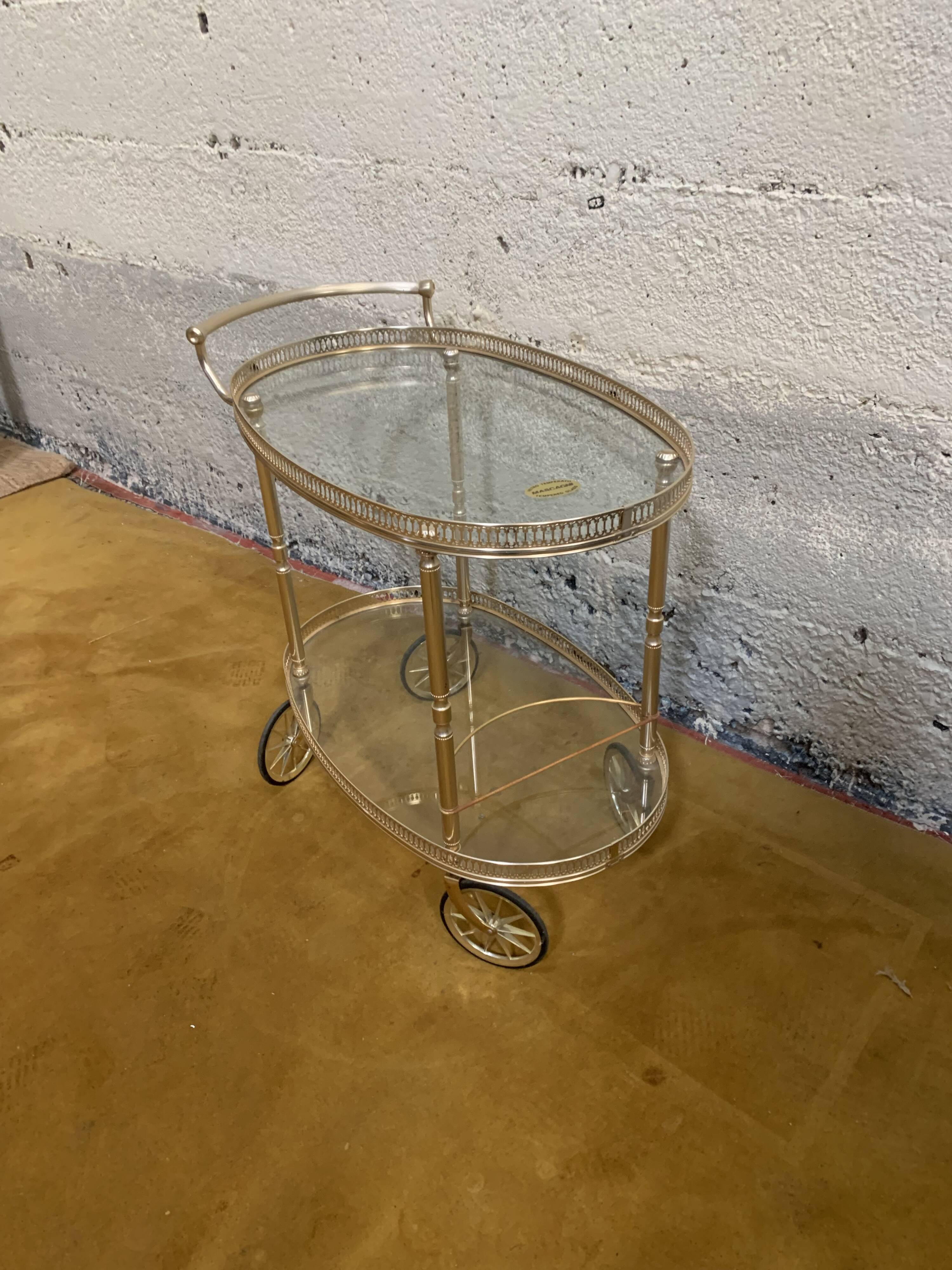 Glass and metal serving trolley, 1960s