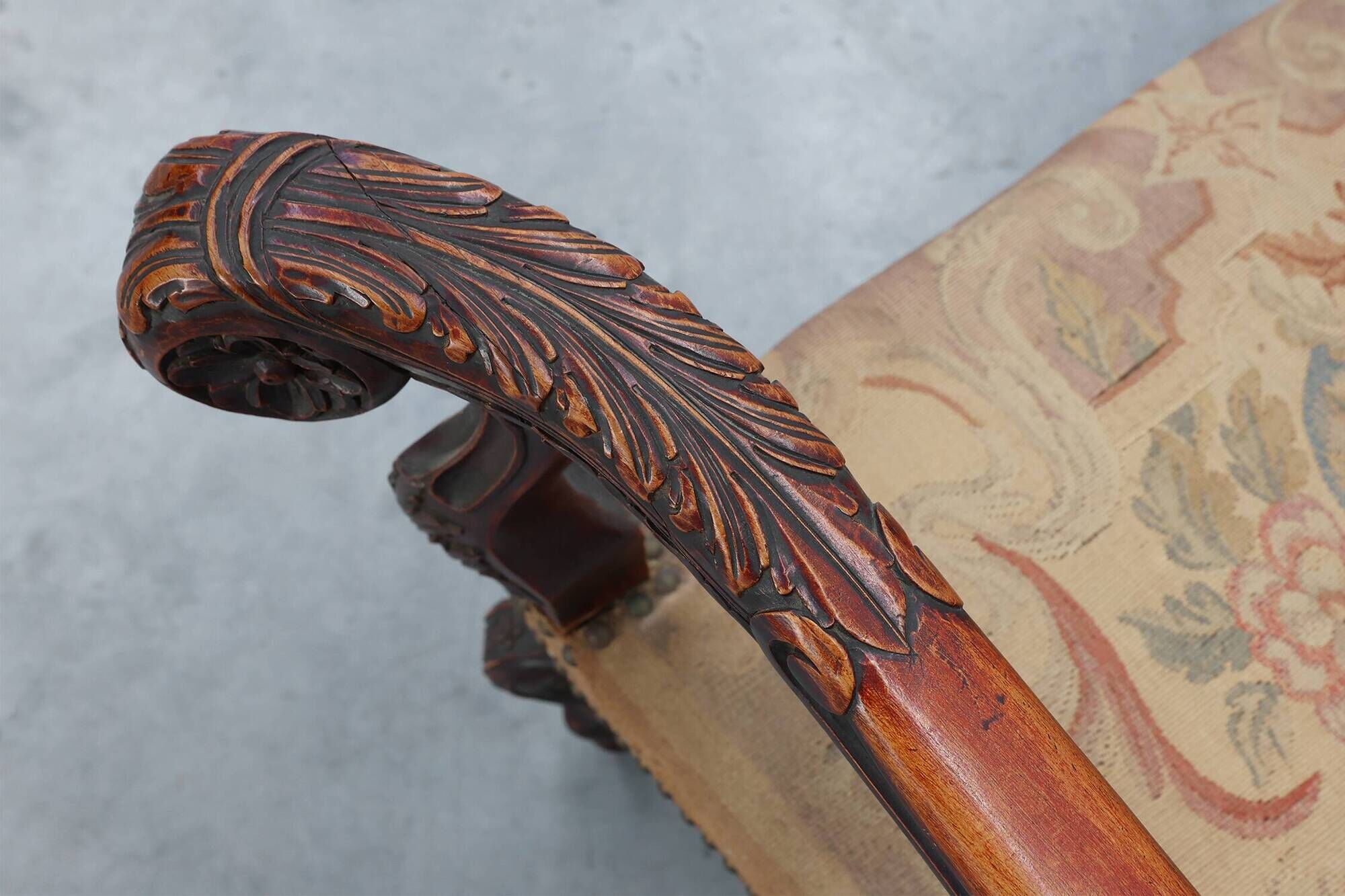 Louis XV Style Carved Walnut Armchair with Needlepoint Upholstery, France