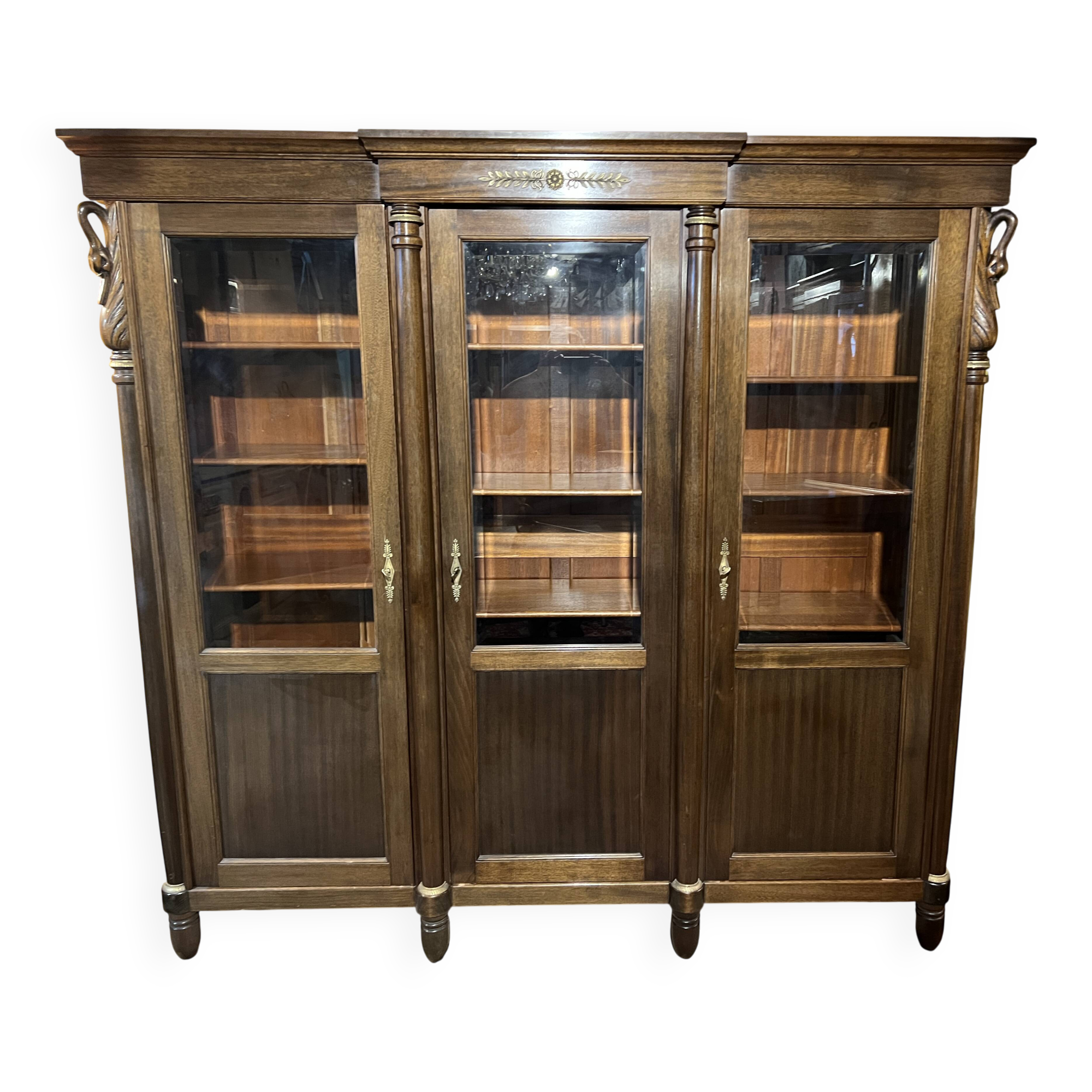 Empire Style Swan Neck Mahogany Bookcase with 4 Doors