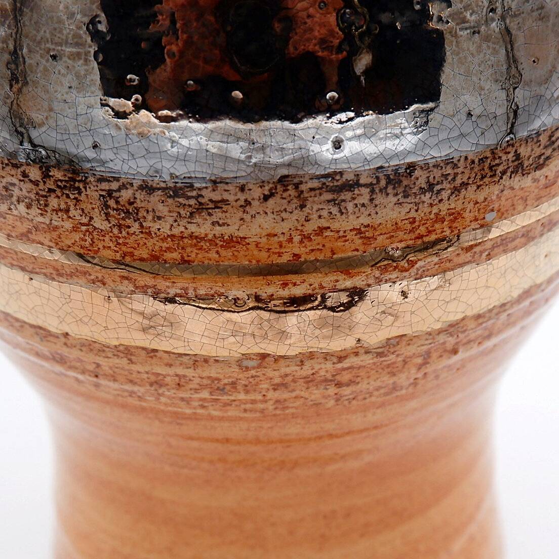 Shiny Ceramic Vase Gold Glaze Colors by Georges Pelletier Vallauris - 1960s