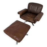 Fauteuil, ottoman en cuir brun design DE SEDE DS-31, années 1970